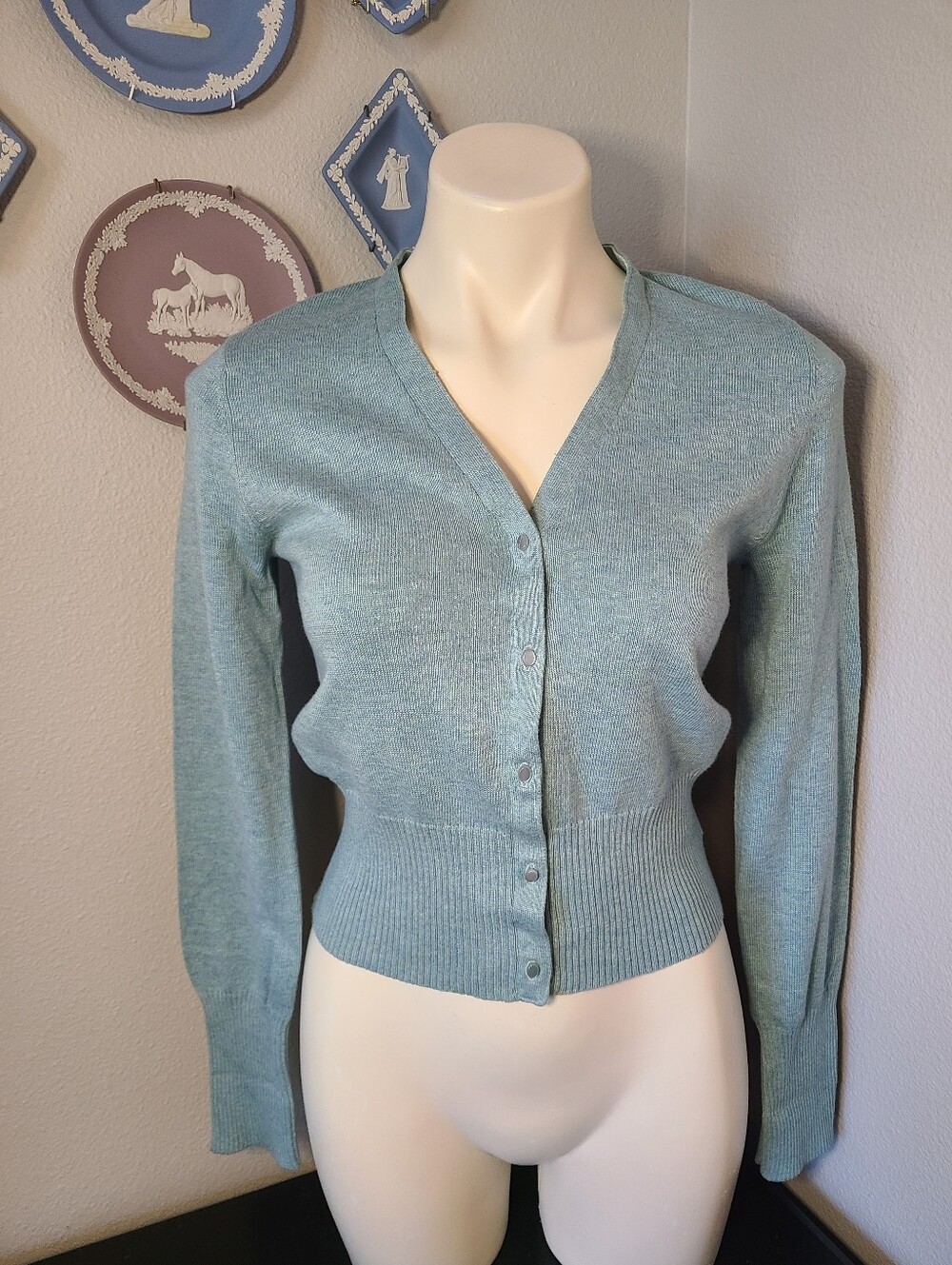 NWT Vintage Y2K Sears Personal Identity 100% Cotton Cardigan Sweater M Blue